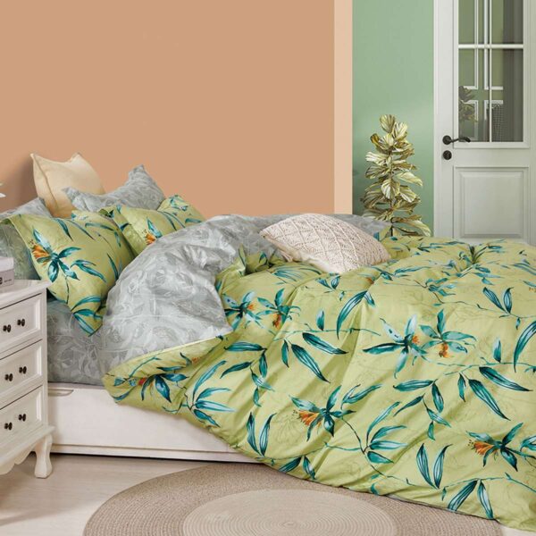 cotton bedsheet blue leaves